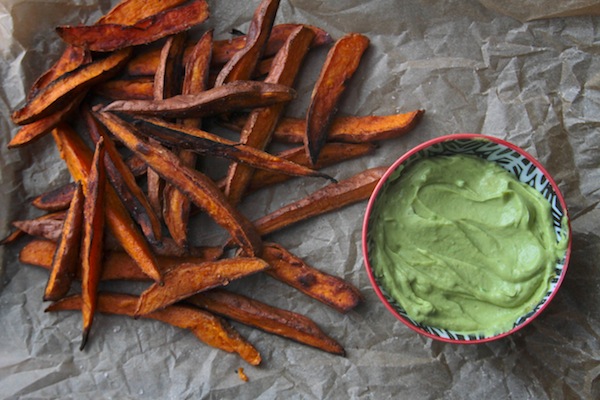 Spicy Sweet Potato Fries w/ Avocado Dip