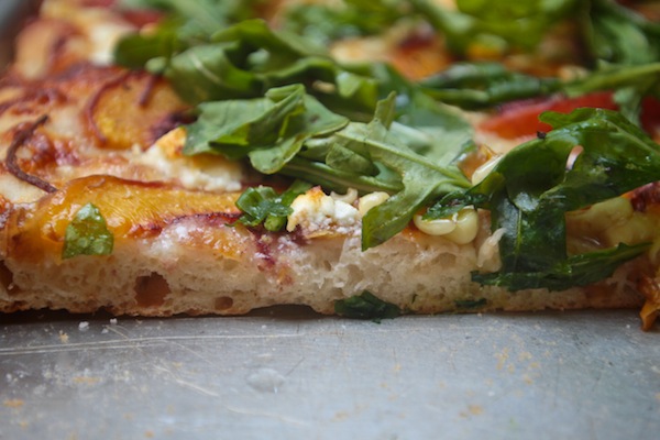 Peach Arugula Corn Pizza