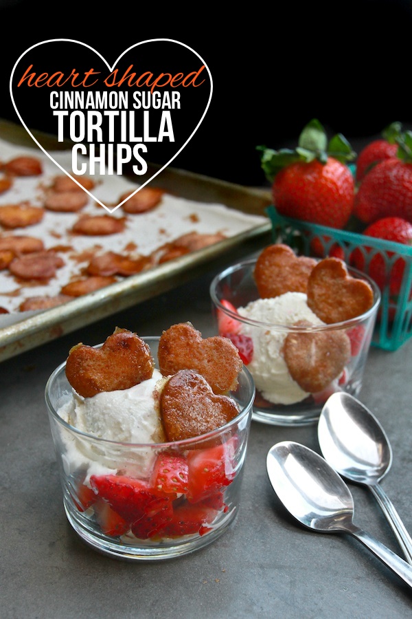 Heart Shaped Cinnamon Sugar Tortilla Chips are a cute way to celebrate a loved one on Valentine's Day! 