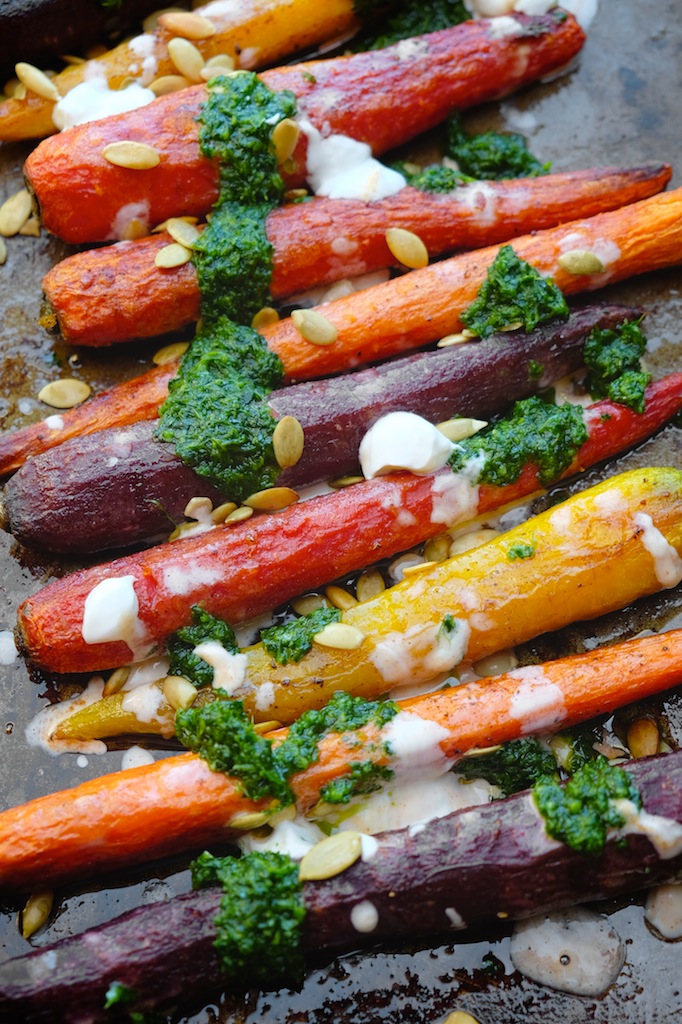 Roasted Carrots with Chile Yogurt & Cilantro Sauce || shutterbean