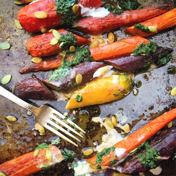 Roasted Carrots with Chile Yogurt & Cilantro Sauce || shutterbean