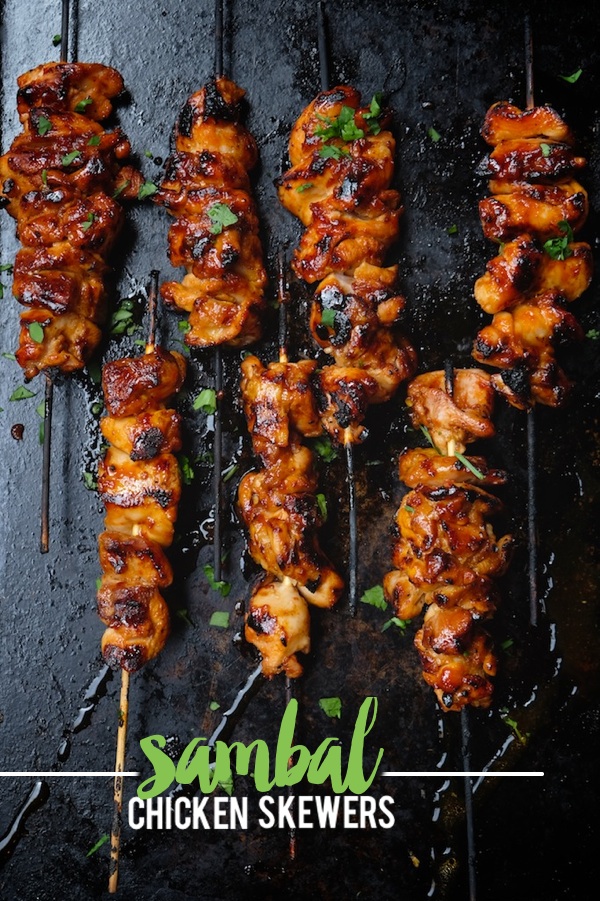 Dust off the grill and make these Sambal Chicken Skewers. Made with sambal oelek, sriracha & sweetened with brown sugar. Check out the recipe at Shutterbean.com !