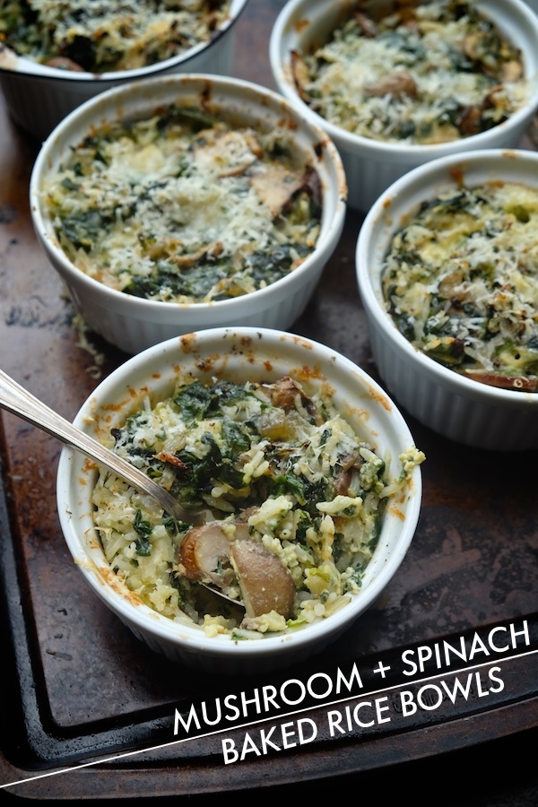 Mushroom & Spinach Baked Rice Bowls
