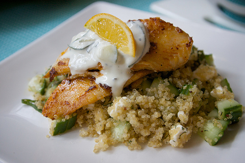 Tilapia and Quinoa with Feta & Cucumber