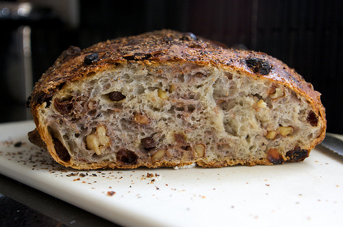 No Knead Walnut Raisin Bread