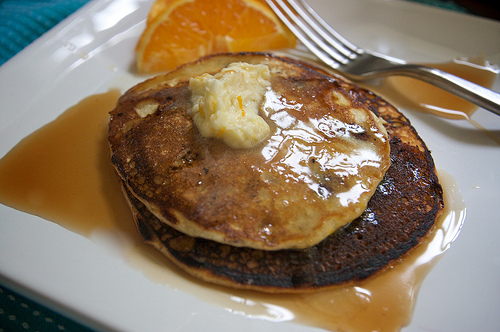 Blueberry Cornmeal Pancakes with Orange Maple Butter