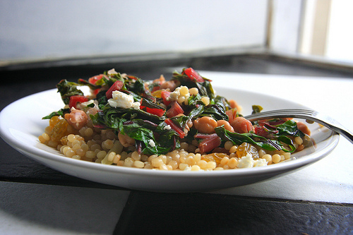 Couscous with Swish Chard, Raisins & Feta