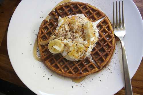 Coconut Waffles with Maple Cream