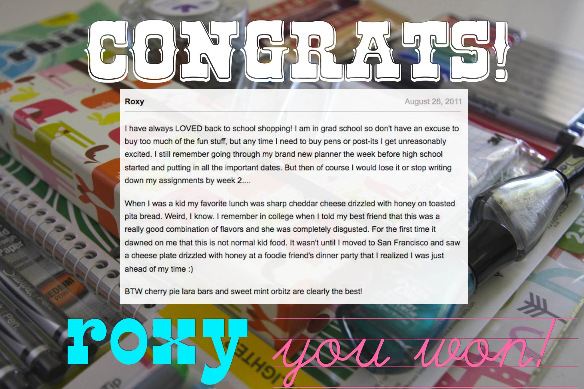 SCHOOL SHOPPING GIVEAWAY WINNER!