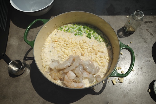 For those chilly Summer nights, make Corn & Shrimp Chowder. Pairs perfectly with grilled garlic bread. Recipe on Shutterbean.com