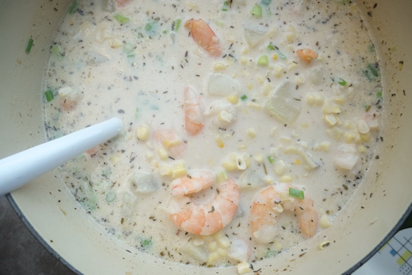 For those chilly Summer nights, make Corn & Shrimp Chowder. Pairs perfectly with grilled garlic bread. Recipe on Shutterbean.com