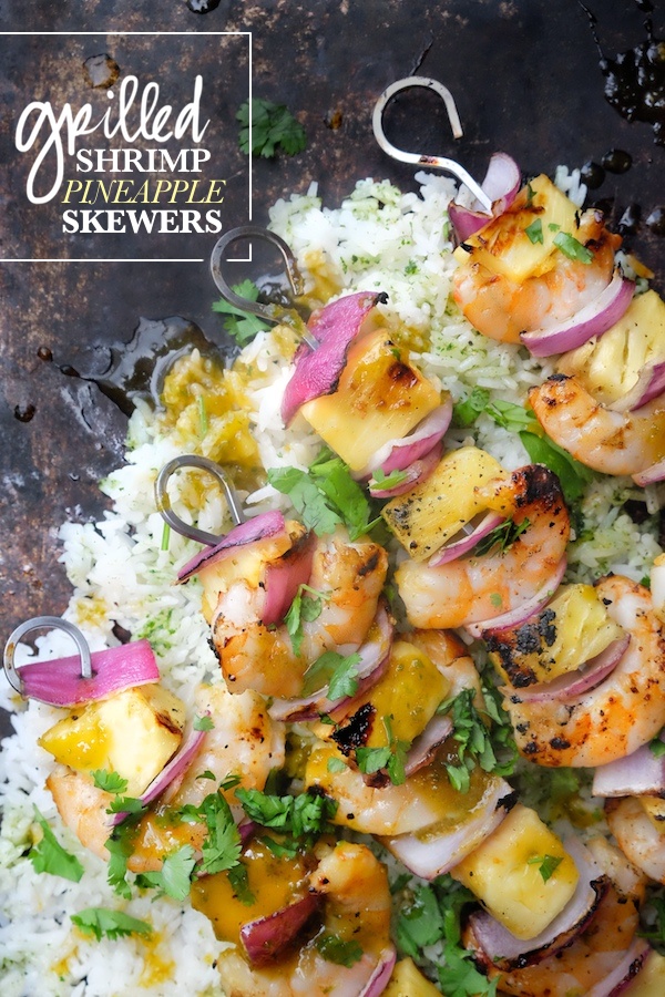 Grilled Shrimp & Pineapple Skewers make a fantastic weeknight meal. Cut them up and put them in a taco or serve it over rice. Find the recipe at Shutterbean.com 