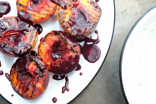Grilled Peaches with Blackberry Sauce. Find the recipe at Shutterbean.com! 