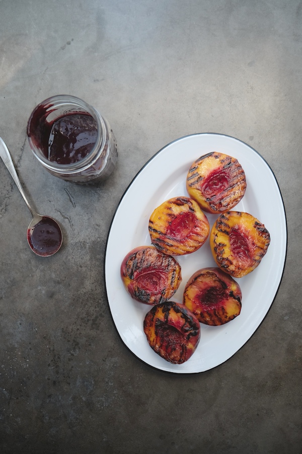 Grilled Peaches with Blackberry Sauce. Find the recipe at Shutterbean.com! 