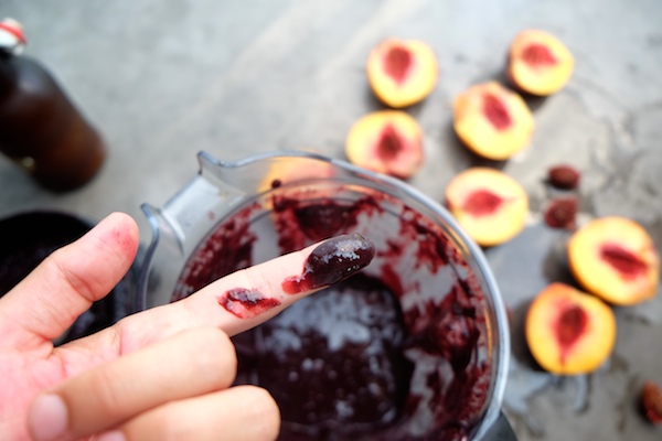 Grilled Peaches with Blackberry Sauce. Find the recipe at Shutterbean.com! 