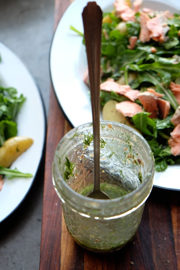 Salmon Potato Arugula Salad with a Dill Dressing is a simple/fancy salad to add to your rotation. Find the recipe at Shutterbean.com! 