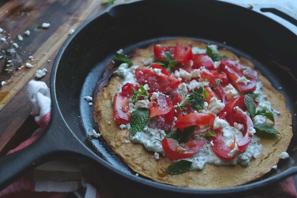 Gluten Free Greek Flatbread Pizza made with garbanzo flour! Find the recipe on Shutterbean.com