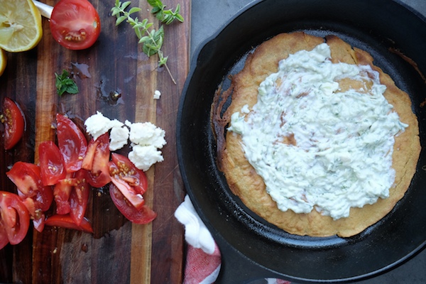 Gluten Free Greek Flatbread Pizza made with garbanzo flour! Find the recipe on Shutterbean.com