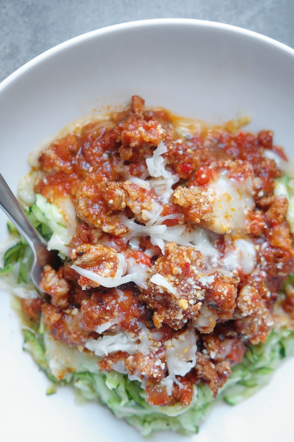 Whip up a really quick dinner for one with this Zucchini Noodles & Sausage recipe on Shutterbean.com !