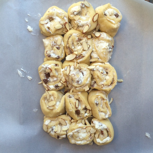 Almond Joy Rolls with coconut cream cheese filling & chunks of melted chocolate melted inside. Check out the recipe on Shutterbean.com! 