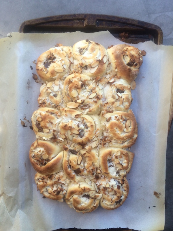 Almond Joy Rolls with coconut cream cheese filling & chunks of melted chocolate melted inside. Check out the recipe on Shutterbean.com! 