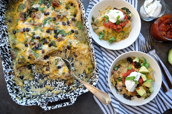 Weeknight meals are made EASY with this Pork Enchilada Lasagna. Find the recipe on Shutterbean.com