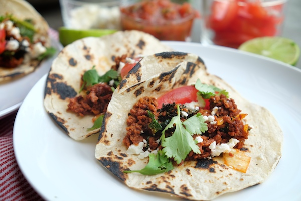 Kale Soyrizo Tacos for a quick vegetarian weeknight meal! Find the recipe on shutterbean.com 