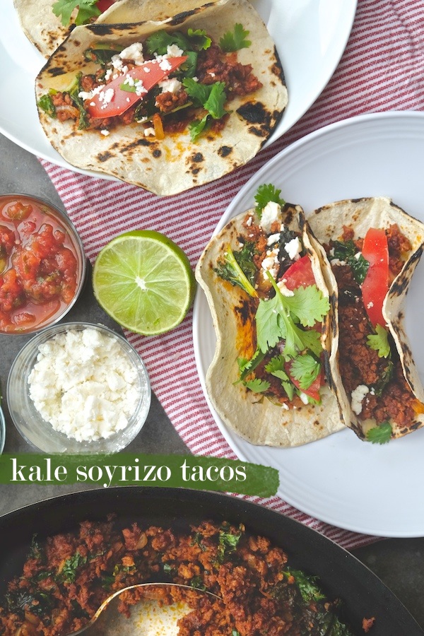 Kale Soyrizo Tacos for a quick vegetarian weeknight meal! Find the recipe on shutterbean.com