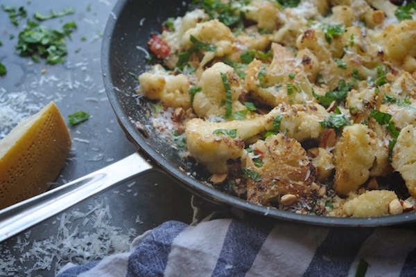 Skillet Roasted Cauliflower with Breadcrumbs. You can make a whole meal out of it! Recipe on Shutterbean.com