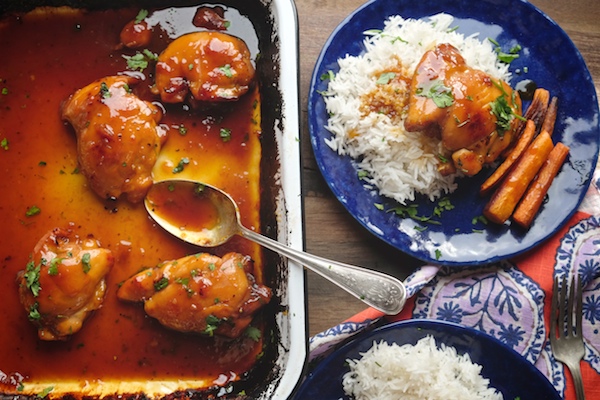 The most delicious & simple Apricot Glazed Chicken Thigh recipe can be found at Shutterbean.com! 