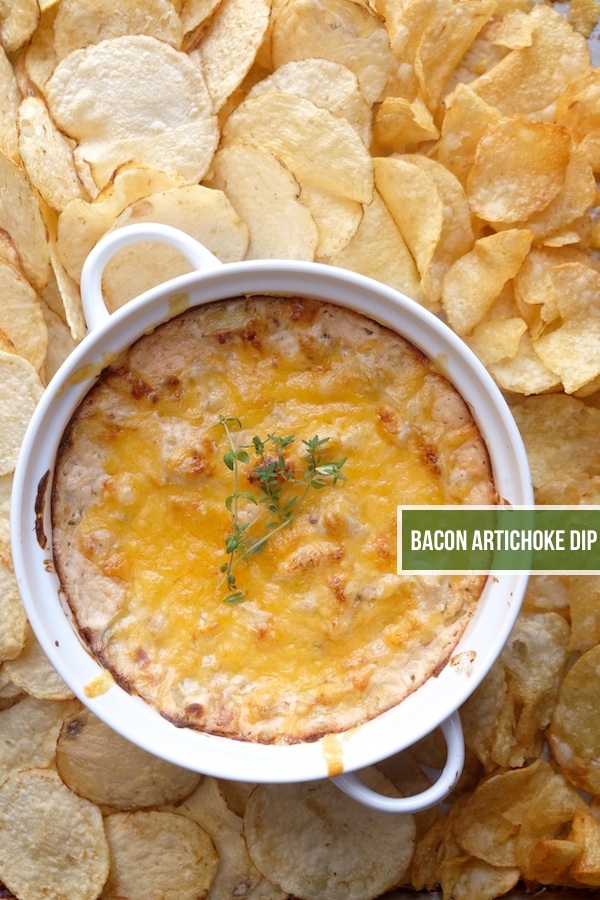 Hot Bacon Artichoke Dip with Kettle Brand Chips- Find the recipe at Shutterbean.com! 