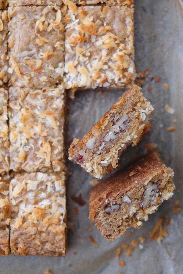 If you're looking to make your life easier this holiday season, make these Coconut Blondies! Recipe on Shutterbean.com