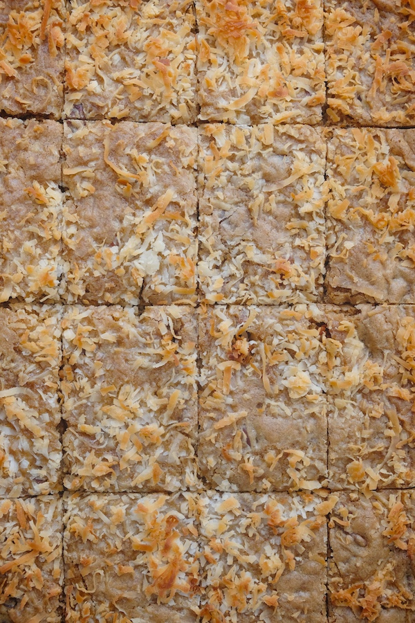 If you're looking to make your life easier this holiday season, make these Coconut Blondies! Recipe on Shutterbean.com