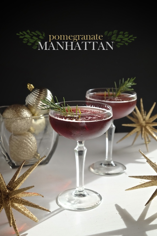 Pomegranate Manhattan is a seasonal twist on a classic cocktail! Find the recipe at Shutterbean.com