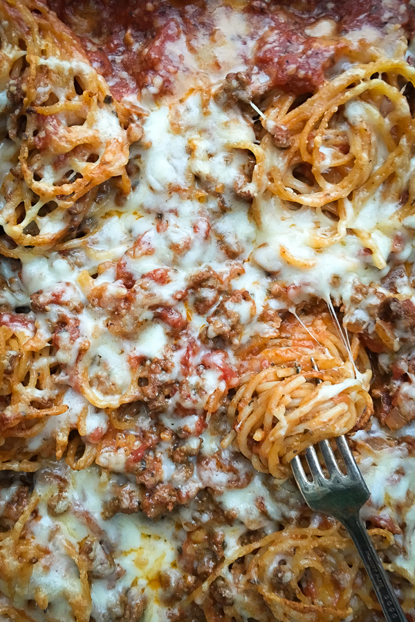 You won't believe how simple this Baked Spaghetti with Meat Sauce recipe is. Check it out on Shutterbean.com! 