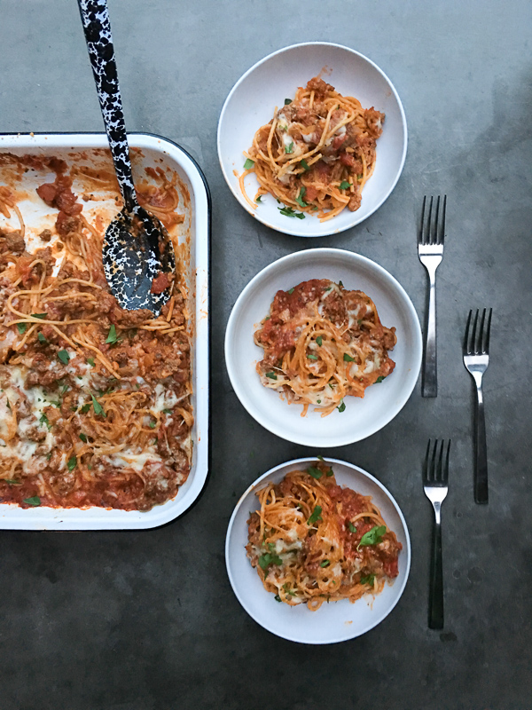 You won't believe how simple this Baked Spaghetti with Meat Sauce recipe is. Check it out on Shutterbean.com! 