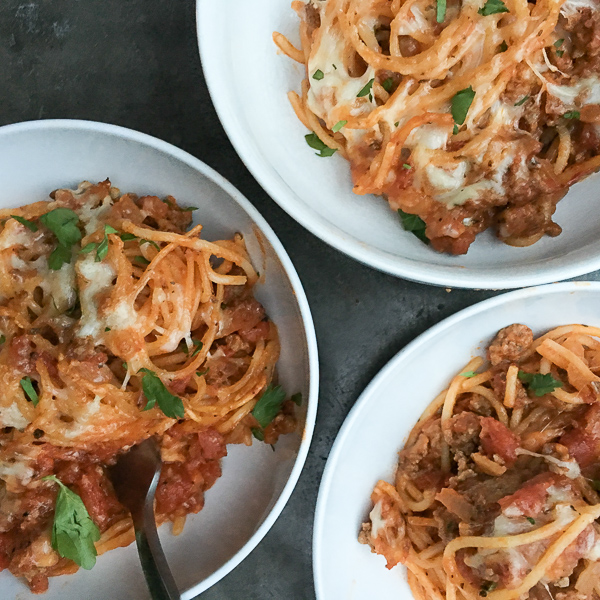 You won't believe how simple this Baked Spaghetti with Meat Sauce recipe is. Check it out on Shutterbean.com! 