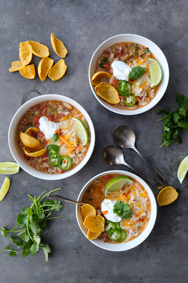 Turkey White Bean Chili for those long winter nights! Find the recipe on Shutterbean.com