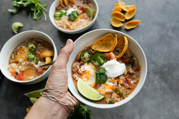 Turkey White Bean Chili for those long winter nights! Find the recipe on Shutterbean.com