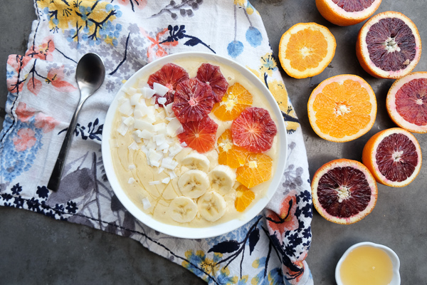 Celebrate citrus season with a Citrus Smoothie Bowl! It's packed with Vitamin C. Find the recipe on Shutterbean.com