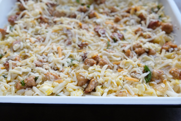 Tex Mex Breakfast Casserole is totally gluten free thanks to the hash brown base. Find the recipe on Shutterbean.com