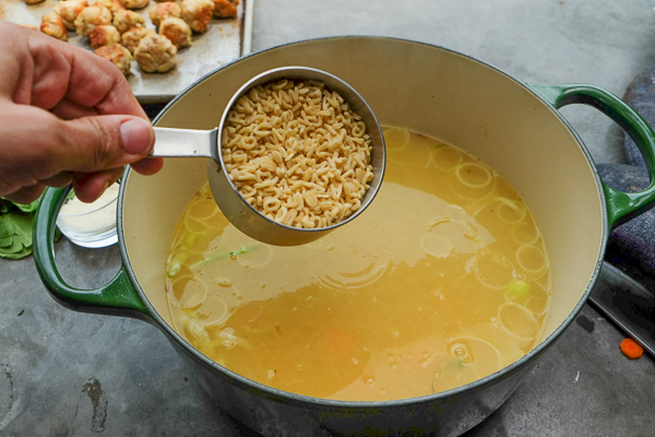 Spring Minestrone with Chicken Meatballs is a perfect soup for those chilly Spring days. Find the recipe on Shutterbean.com!