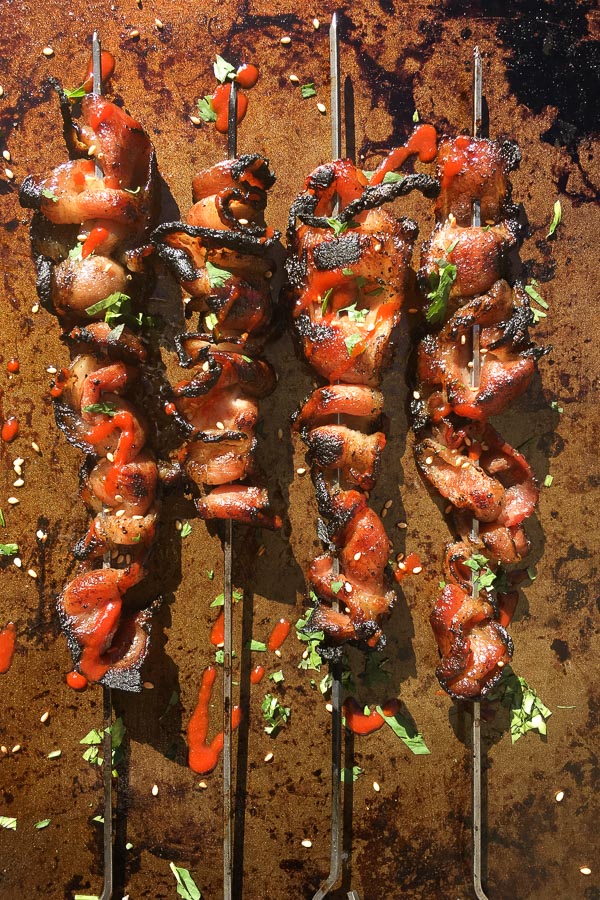 Honey Sriracha Grilled Bacon. That's right! You can grill bacon! Check out the recipe on Shutterbean.com!