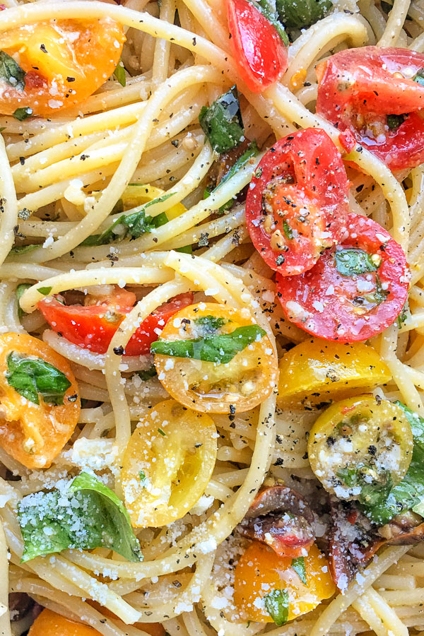 Quick Tomato Basil Pasta is a great idea for a simple weeknight dinner. Find the recipe on Shutterbean.com