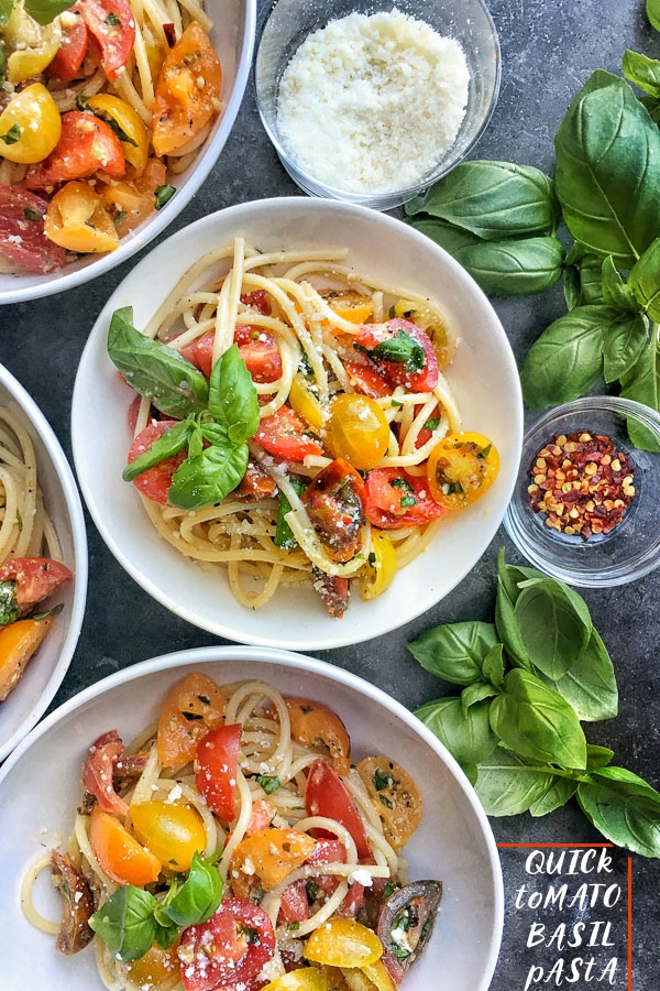 Quick Tomato Basil Pasta is a great idea for a simple weeknight dinner. Find the recipe on Shutterbean.com