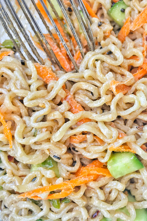 Cold Sesame Noodles are incredible versatile. Pair them with your favorite protein. Find the recipe on Shutterbean.com