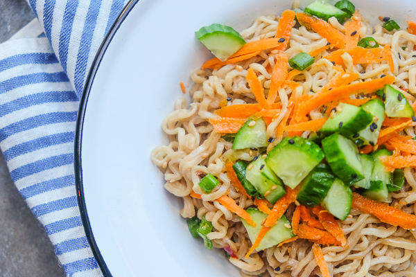 Cold Sesame Noodles are incredible versatile. Pair them with your favorite protein. Find the recipe on Shutterbean.com