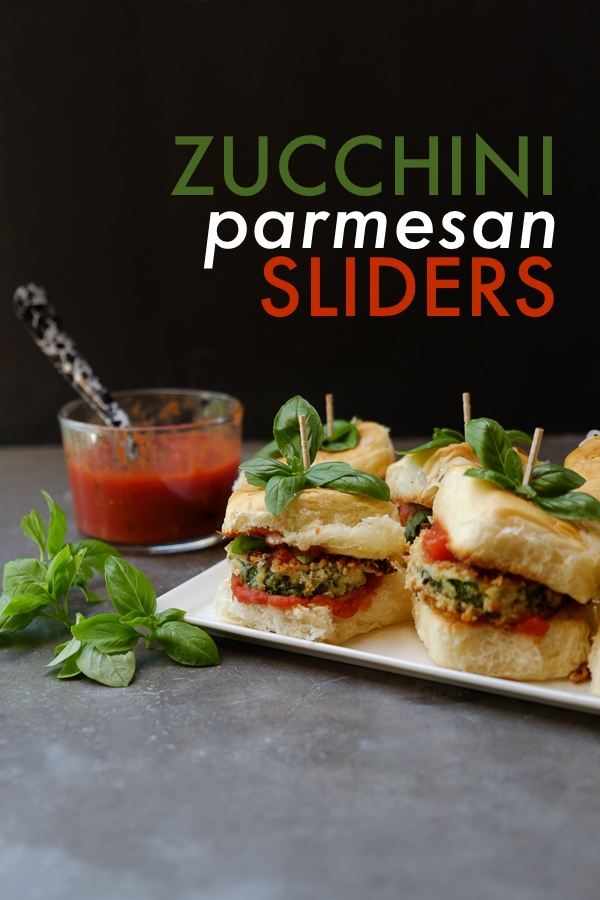 Zucchini Parmesan Sliders are a real crowd pleaser. Vegetarian too! Find the recipe on Shutterbean.com