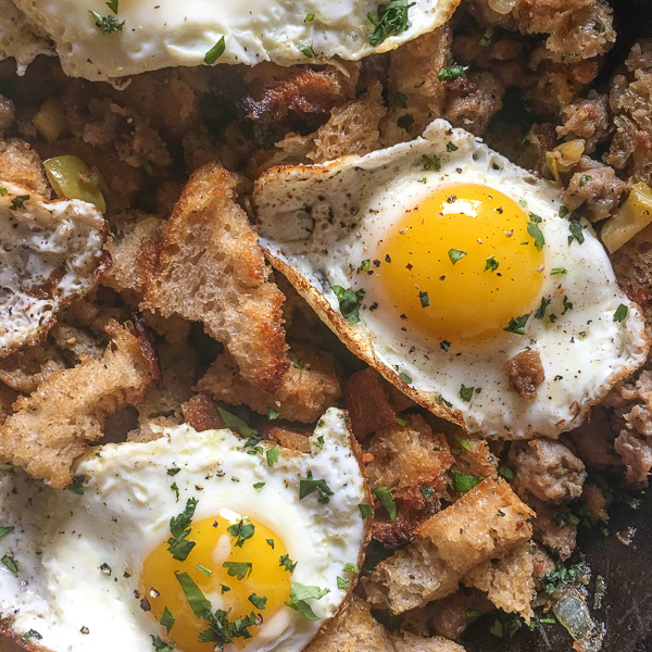 Bread Sausage Apple Hash