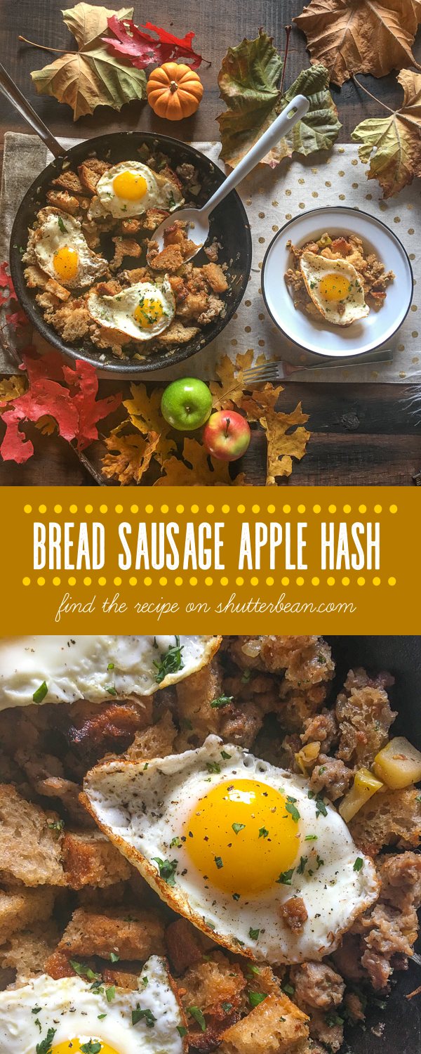 Bread Sausage Apple Hash is the perfect way to bring the flavors of Thanksgiving into breakfast. Find the recipe on Shutterbean.com